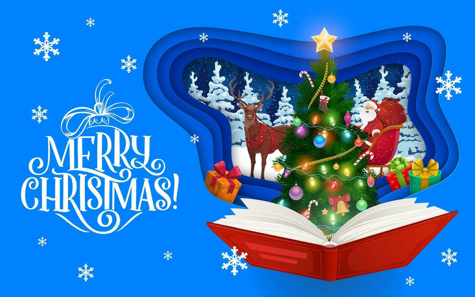 Christmas paper cut with opened fairytale book vector