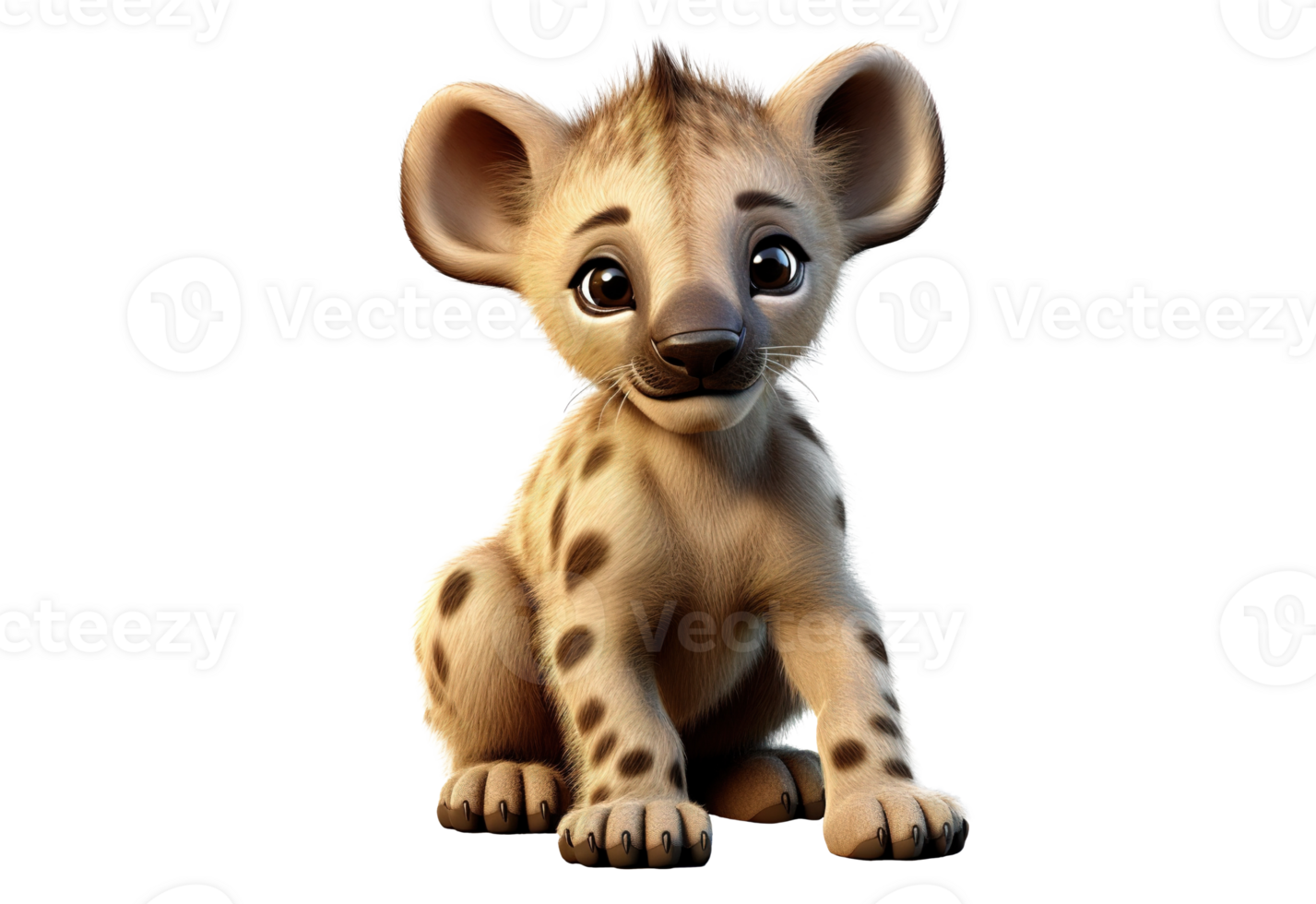 mignonne réaliste dessin animé lionceau hyène. 3d mascotte personnage. ai génératif. png