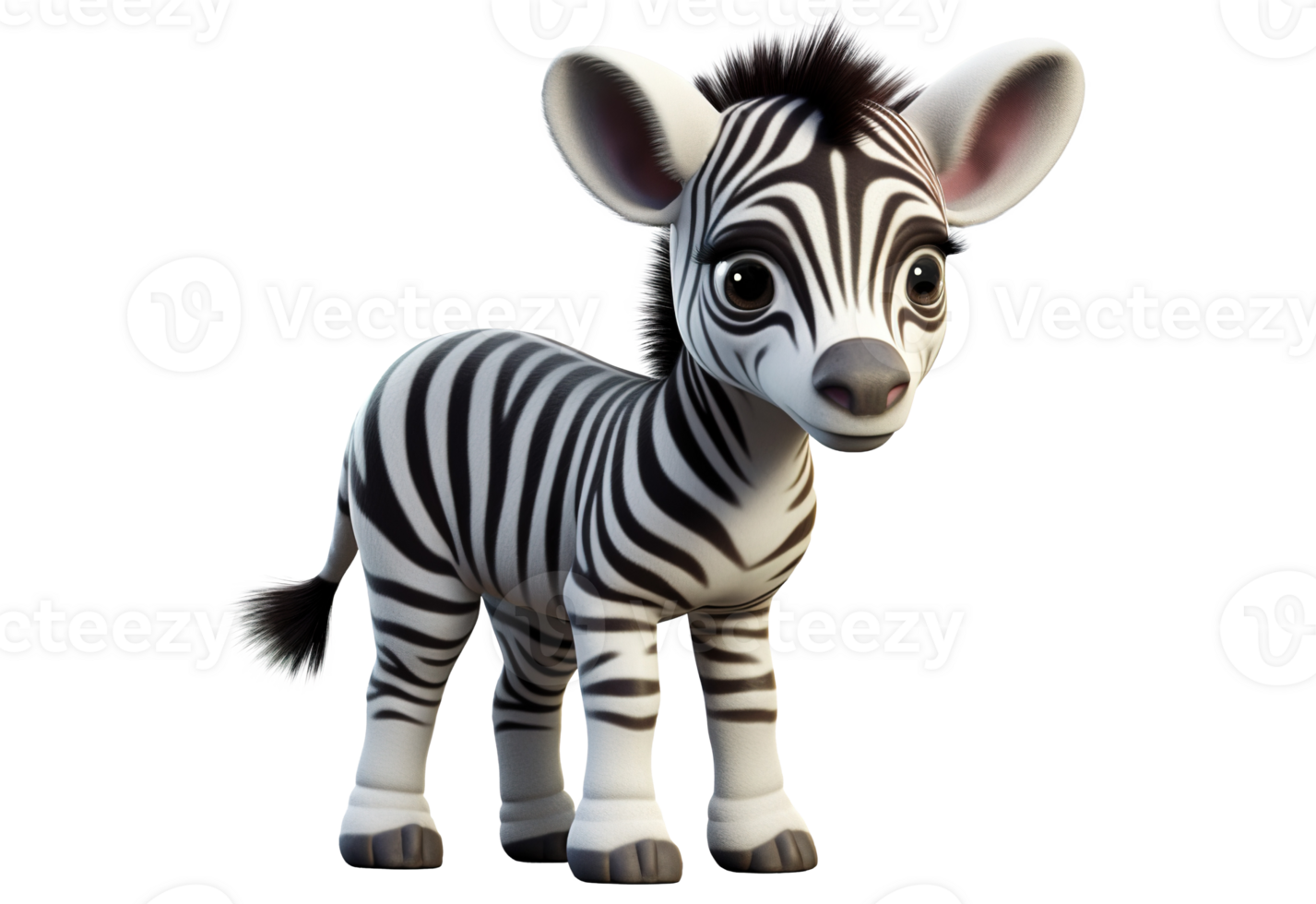 Cute realistic cartoon cub zebra. 3D mascot character. AI generative. png