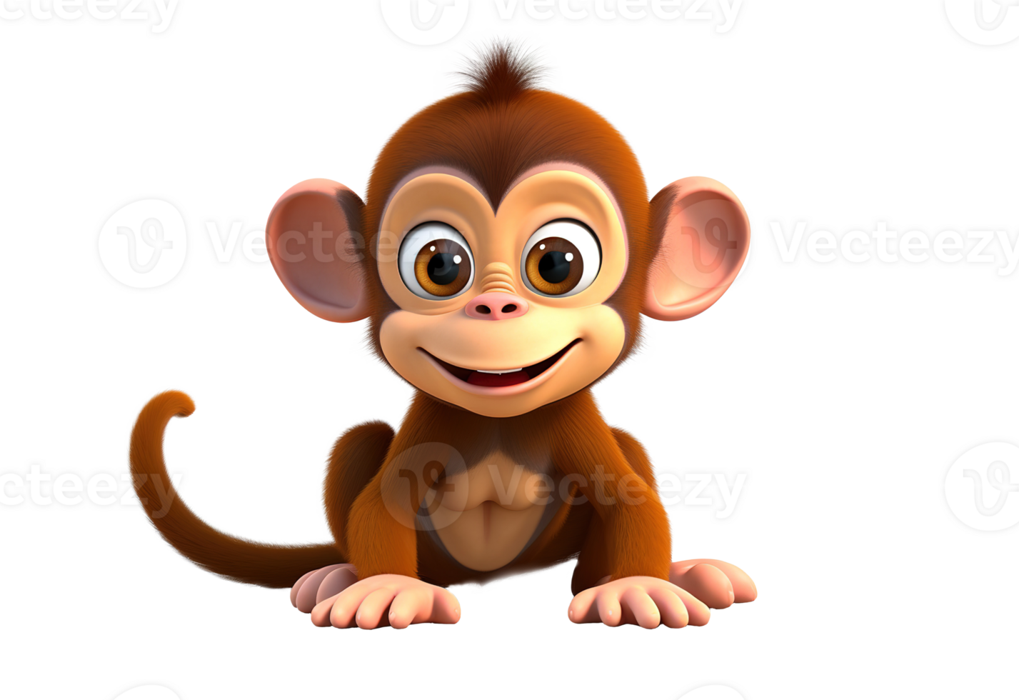 Cute realistic cartoon cub monkey chimpanzee. 3D mascot character. AI generative. png