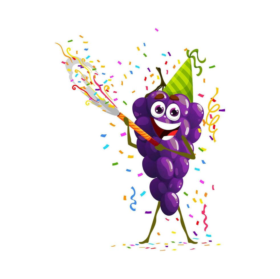 Cartoon grape fruit character on birthday party vector