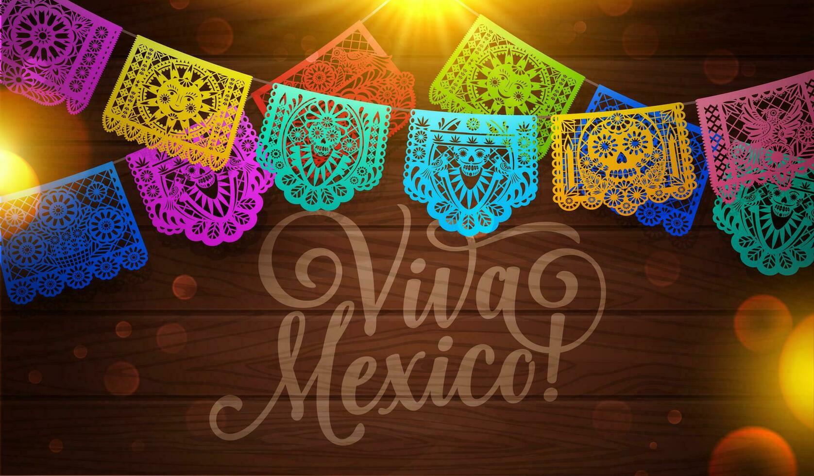 Viva Mexico background of paper cut mexican flags vector