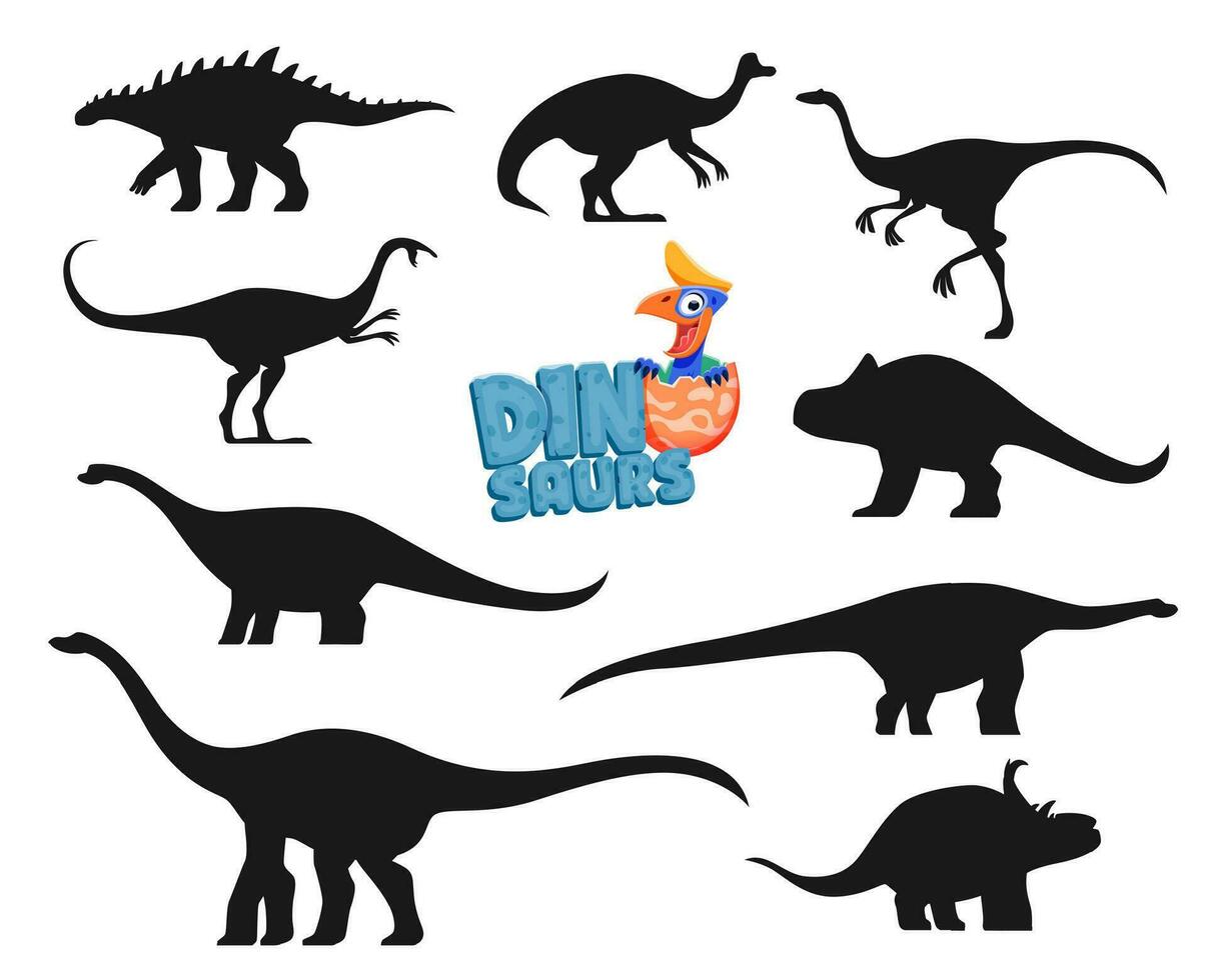 Cartoon dinosaurs isolated characters silhouettes vector