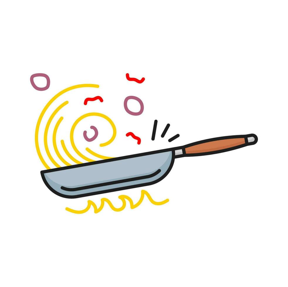 Chinese pasta with vegetables and knife line icon vector