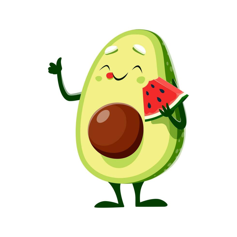Cartoon avocado character with watermelon slice vector