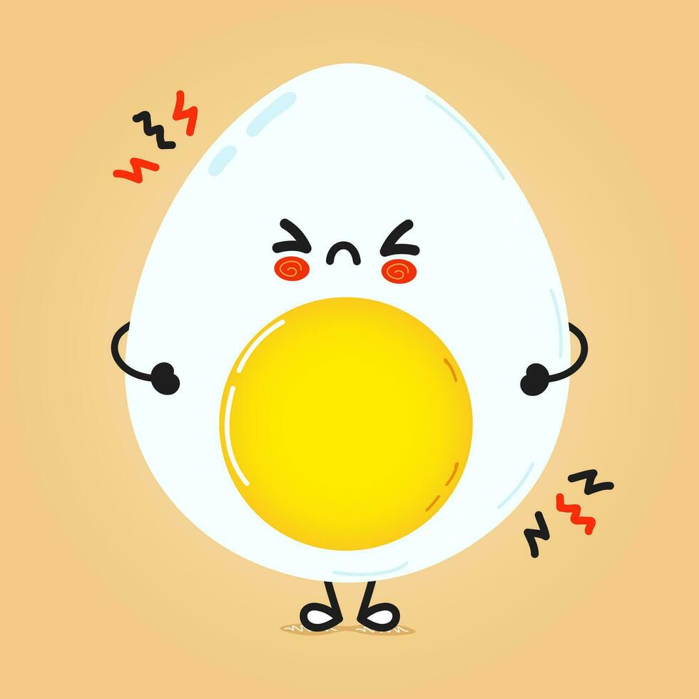 Cute angry Egg character. Vector hand drawn cartoon kawaii character illustration icon. Isolated on brown background. Sad Egg character concept