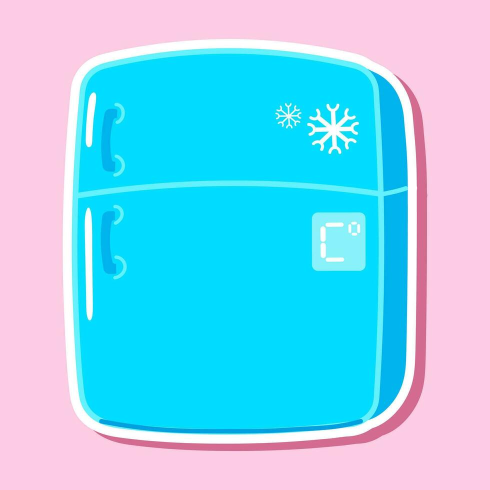 Sticker refrigerator character. Vector hand drawn cartoon kawaii character illustration icon. Isolated on pink background. Fridge character concept