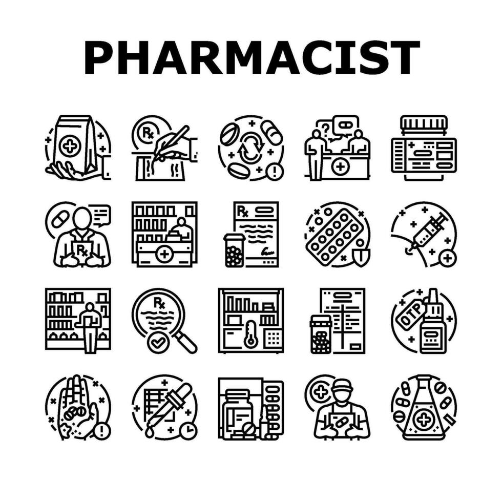 pharmacist medicine retail icons set vector