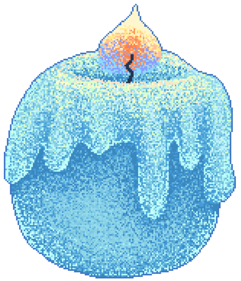 Blue candle in pixel art style png