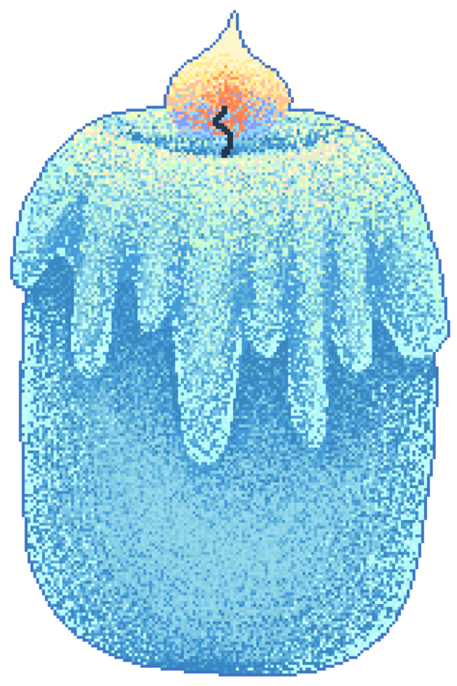 Blue candle in pixel art style png