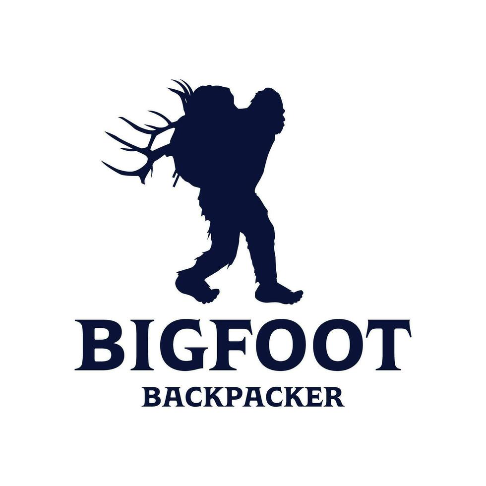 Backpacker elk antlers walikng bigfoot logo design vector