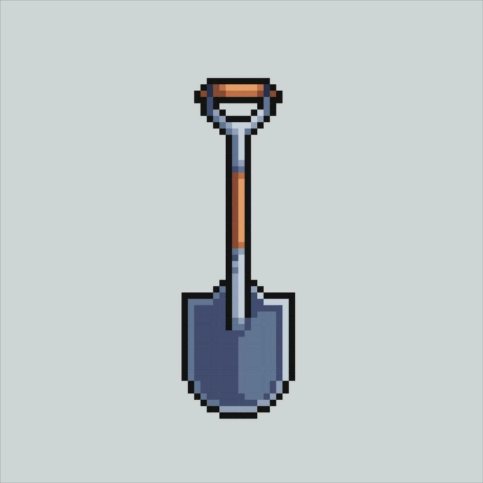 Pixel art illustration Shovel. Pixelated Shovel. Iron wood shovel pixelated for the pixel art game and icon for website and video game. old school retro. vector