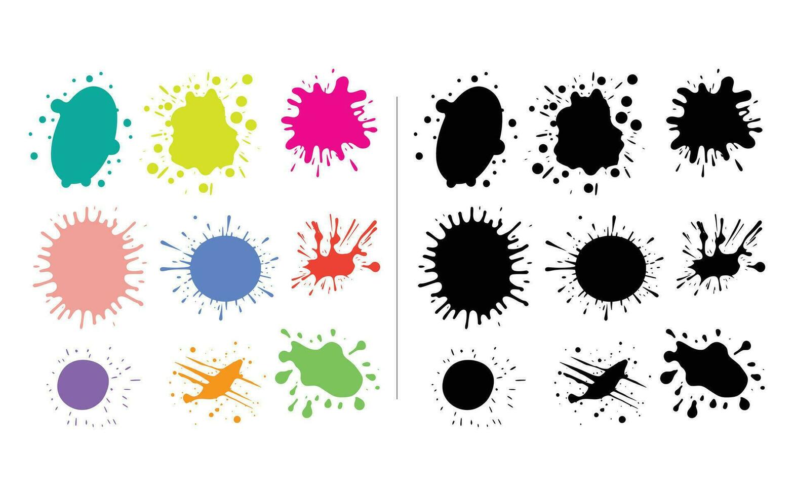 Colorful abstract ink paint splatter set vector
