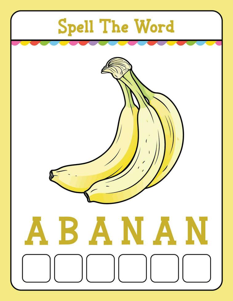 Spelling word scramble game Educational activity for kids with word Banana vector
