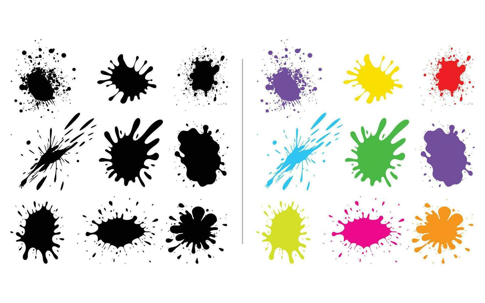 Colorful abstract ink paint splatter set vector