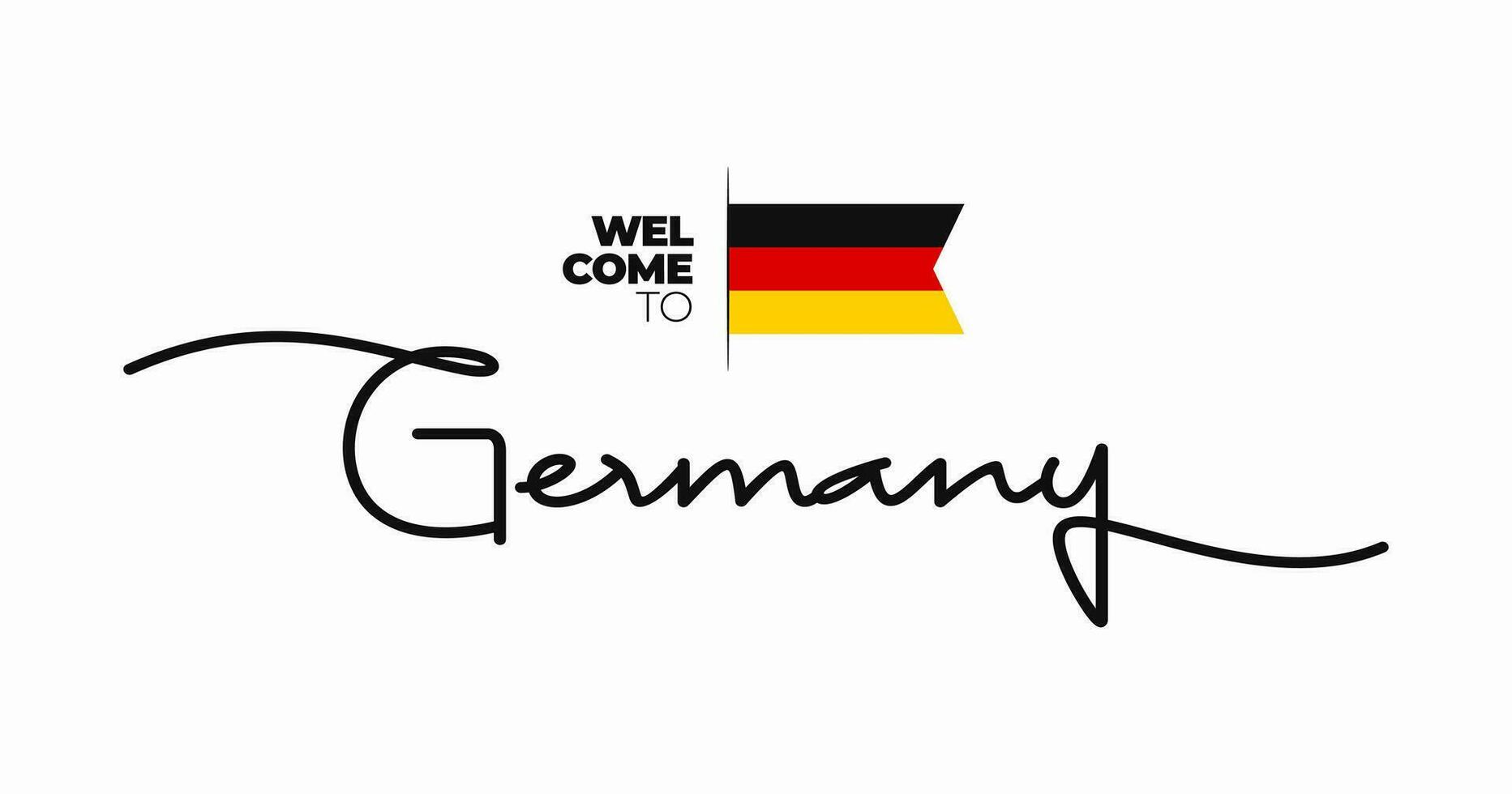 Welcome to Germany modern calligraphic text. German handwritten with flag isolated on white background. Hand drawn lettering style, script, line drawing, signature, calligraphy. Vector Illustration