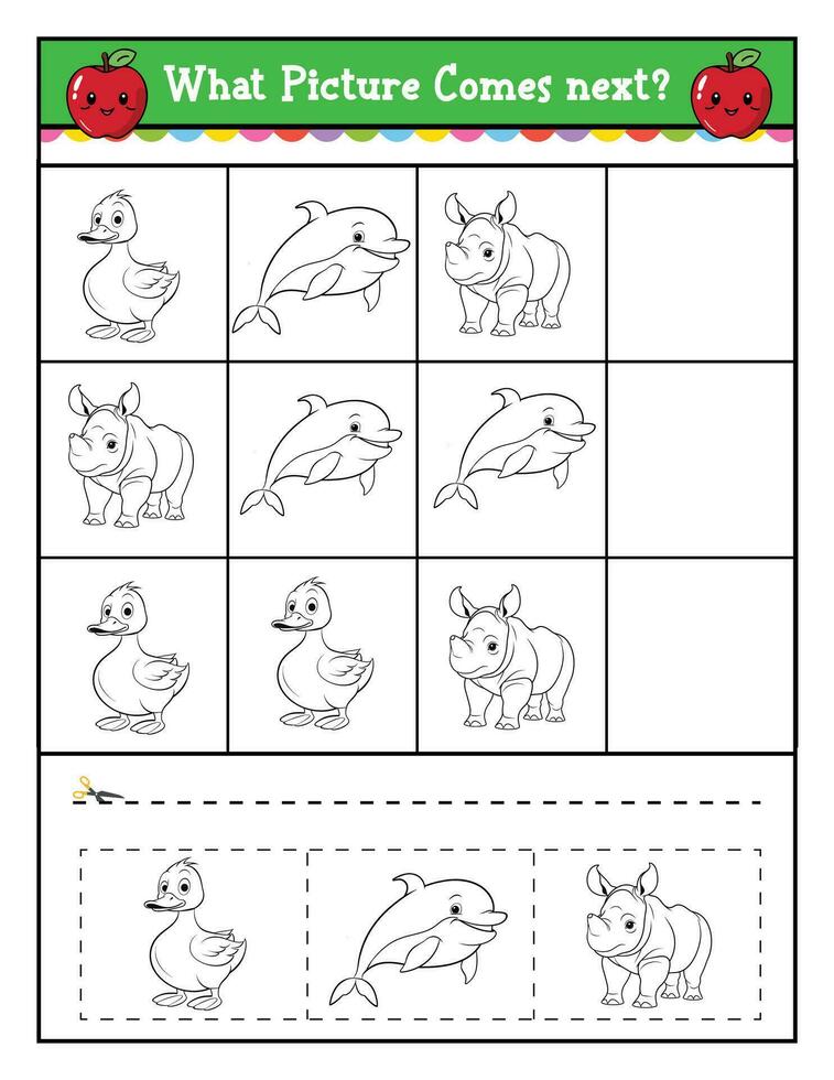 Educational Children's  Matching Challenge Game What Comes Next game for children vector