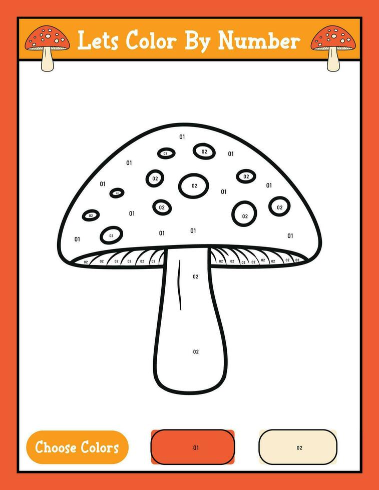 Color by number coloring page printable activity With Mushroom vector