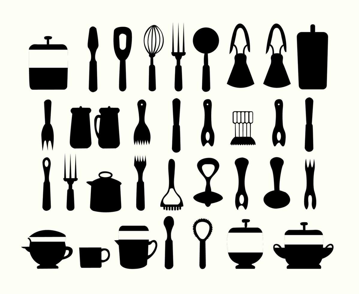 set of vector kitchen tools silhouette manually created