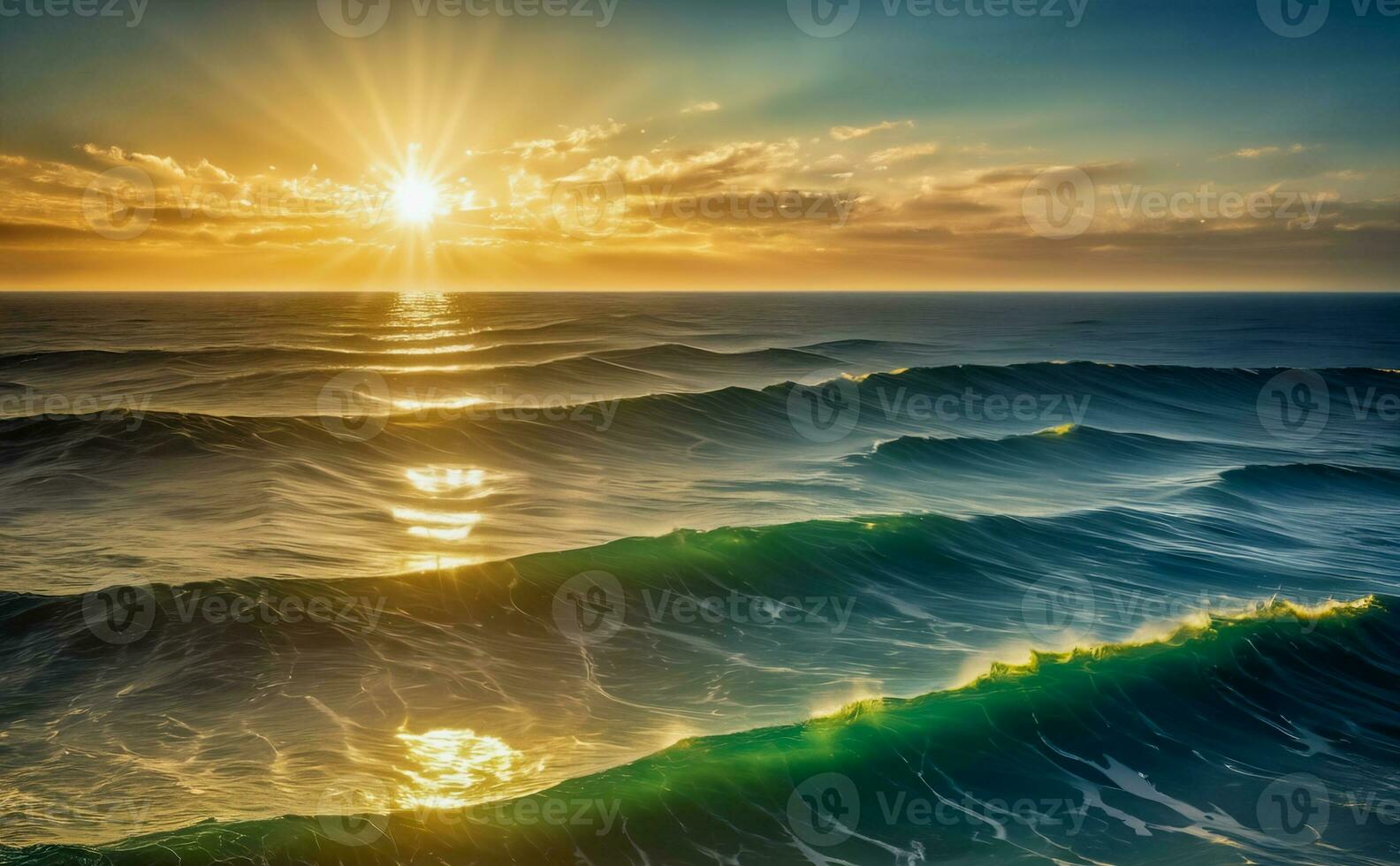 Majestic, tranquil seascape, waves sparkling under the sun. photo