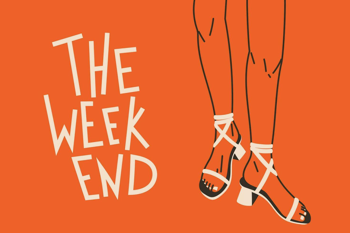 vector Moda bandera con inscripción el fin de semana. mujer piernas en de moda alto tacón sandalias. zapato publicidad póster modelo.
