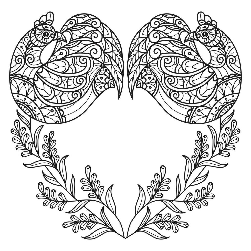 Hen and leaf frame hand drawn for adult coloring book vector