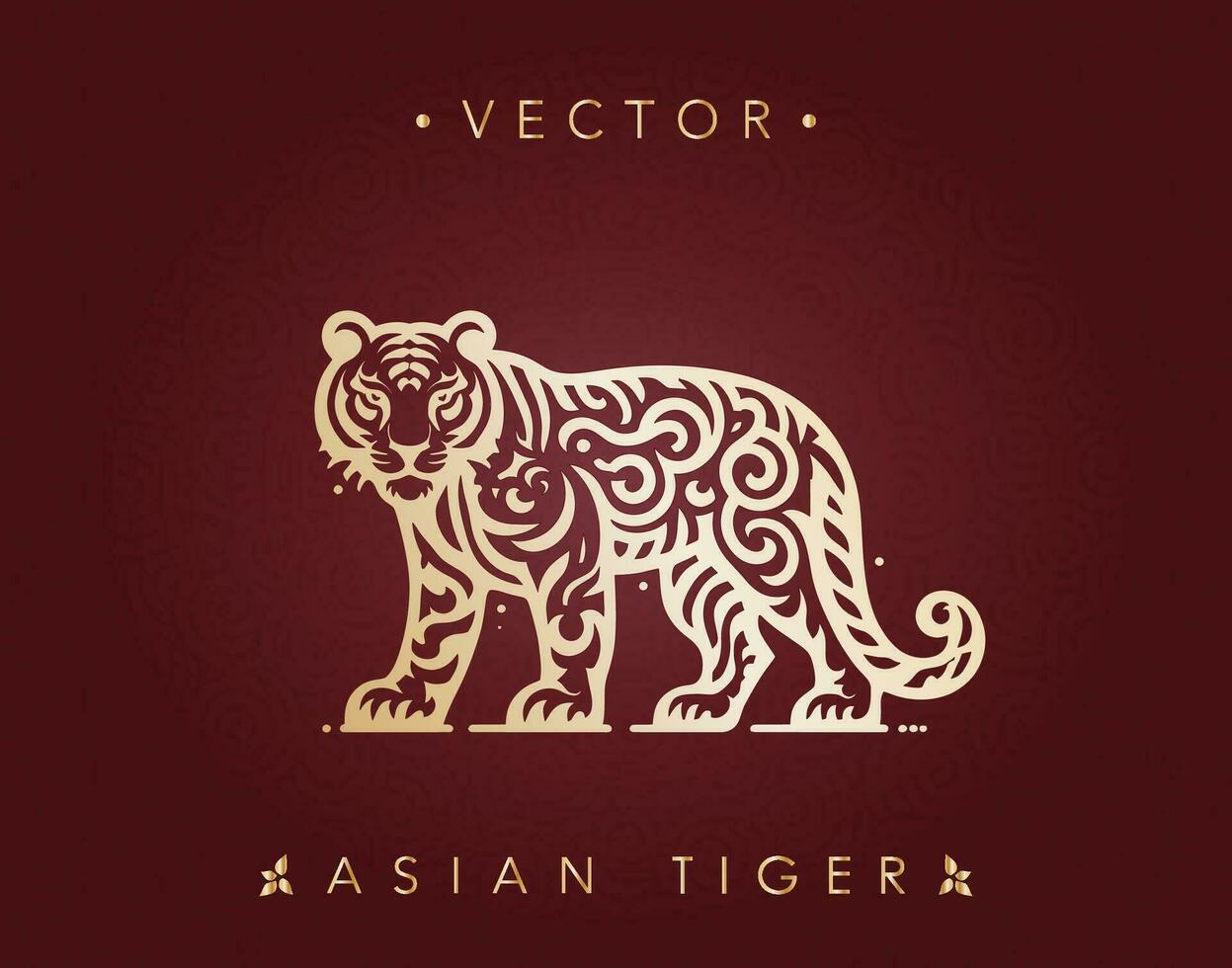 Stylized Golden Tiger Prowling art vector