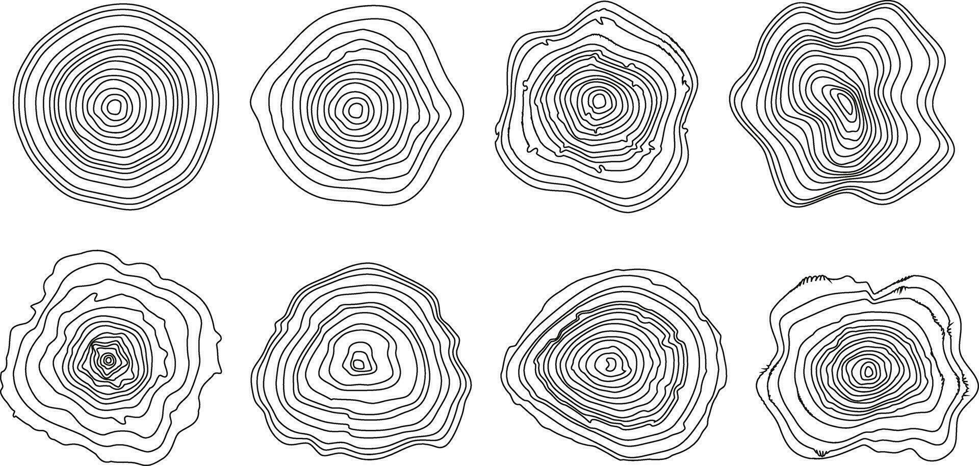 Abstract growth rings of a tree.Line design of a wooden stump. vector