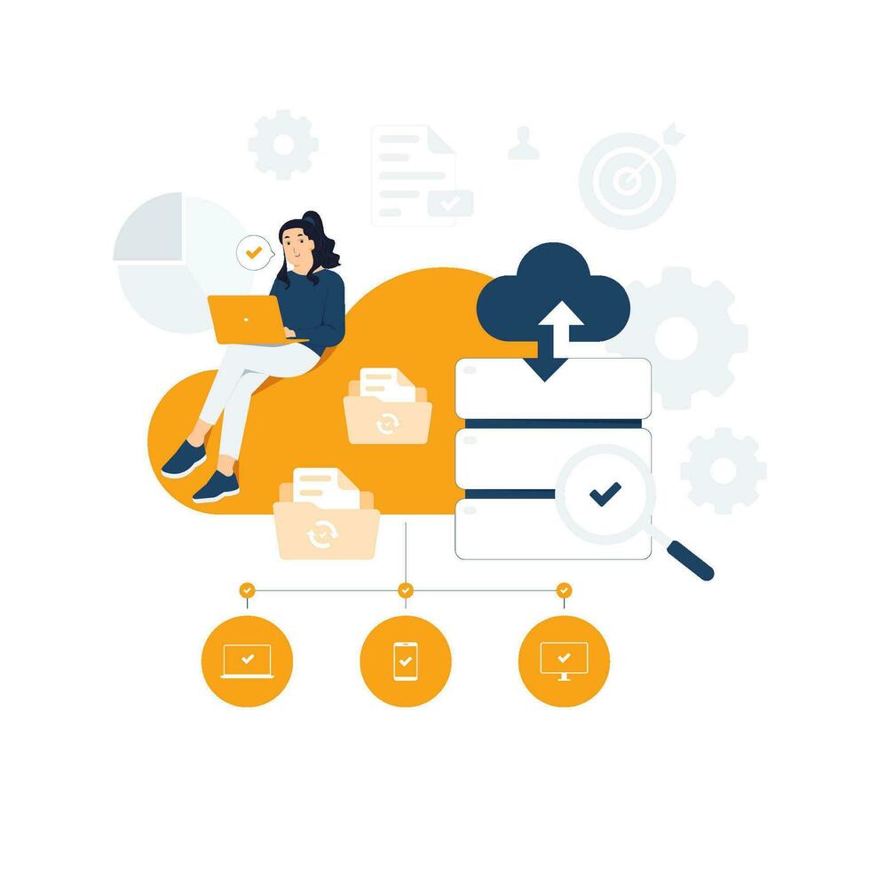 Cloud computing technology, online storage database backup concept illustration vector