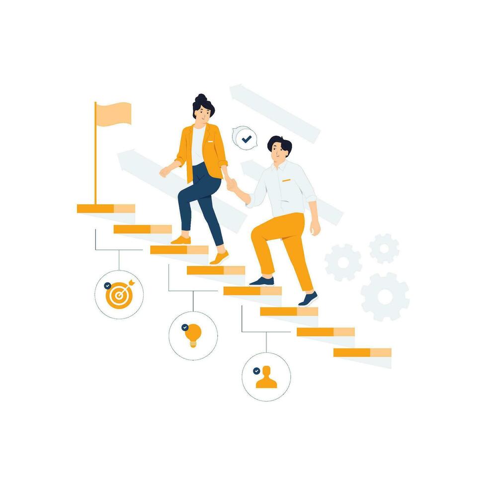 Leadership, Overcome, Progress, Climb up, startup growth. Unlock potential of business success stairs. Explore opportunities growth embrace steps to achieve ambitions and goal concept illustration vector