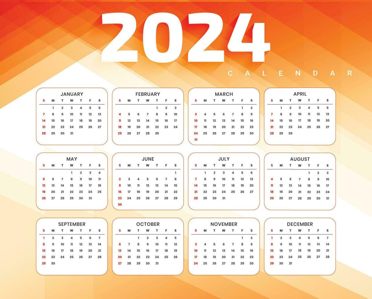 contento nuevo año 2024 Inglés calendario modelo diseño vector