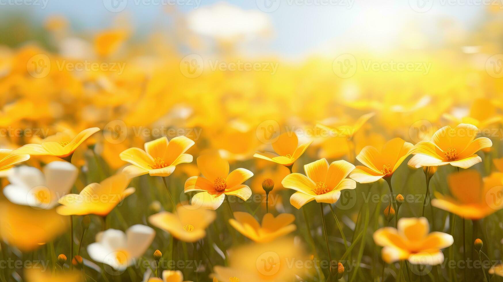 AI generated sunlight meadow yellow sunset close ai generated photo