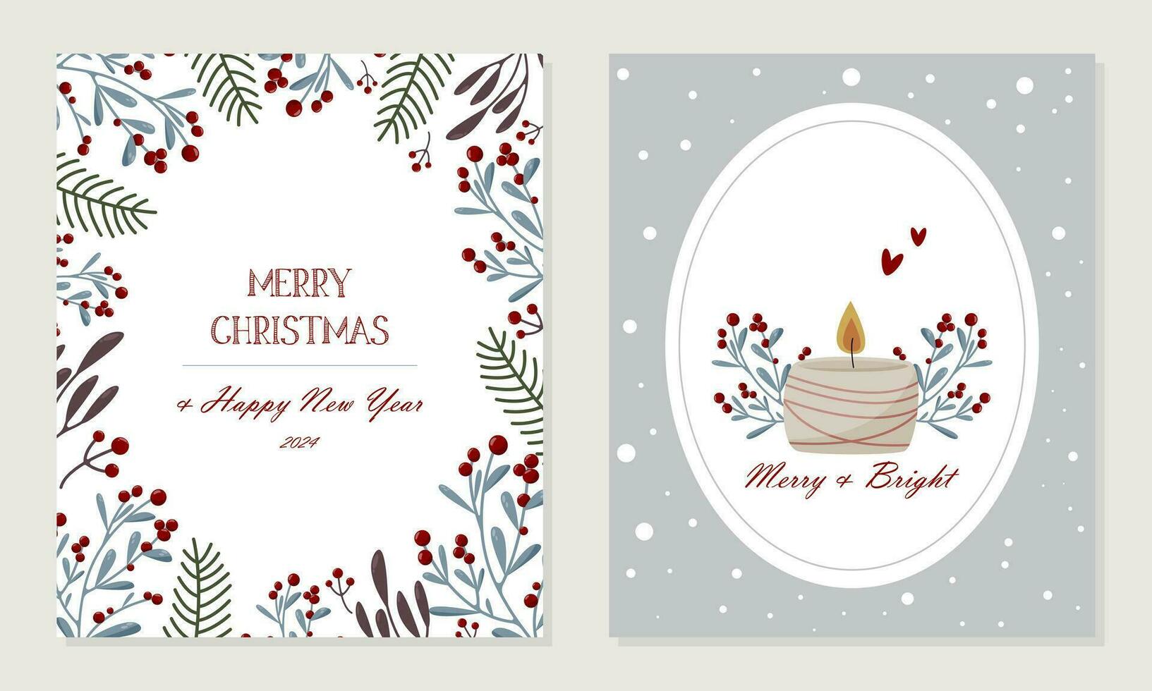 Two Christmas cards with candles and berries vector