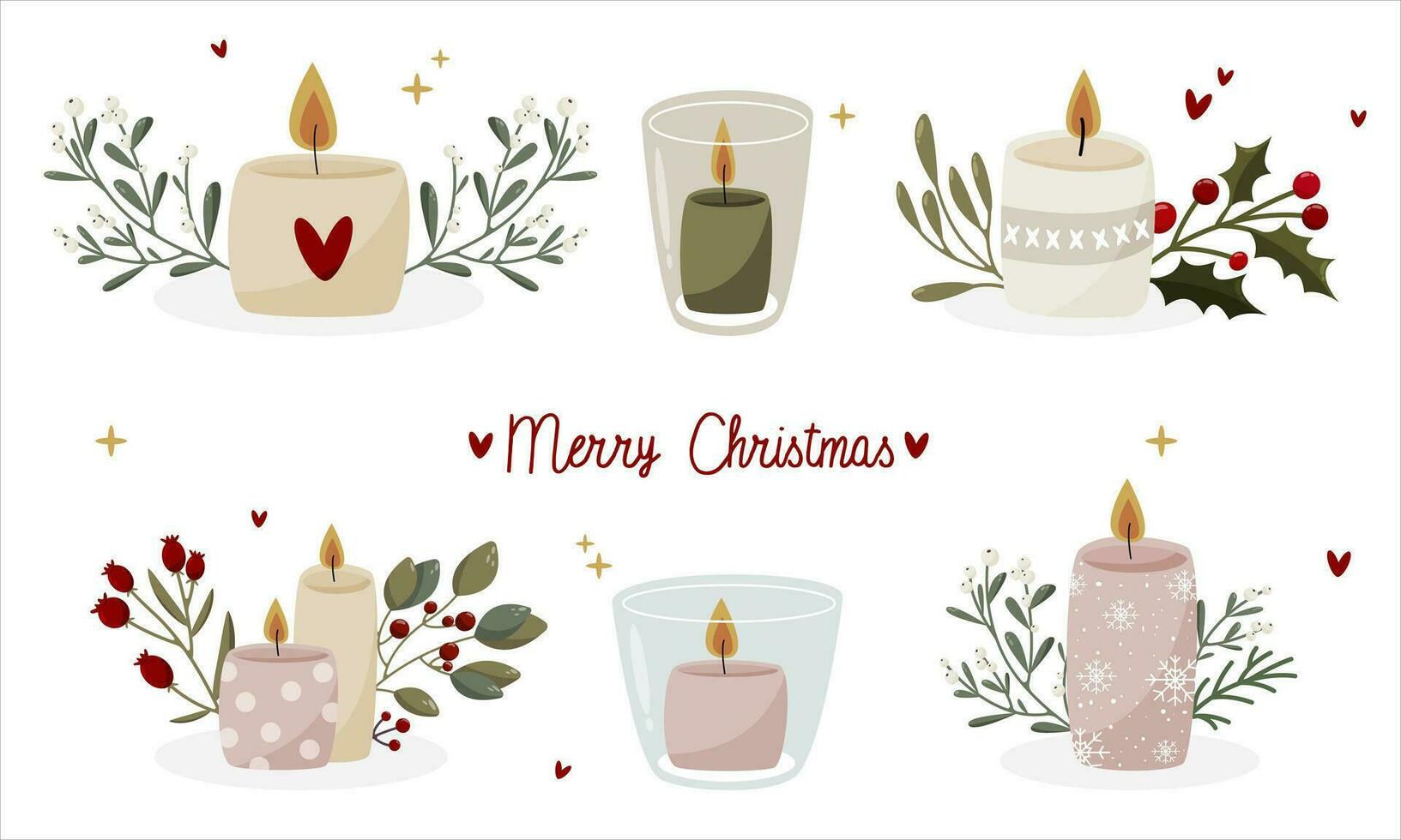 Christmas candles and wreaths in different shapes vector