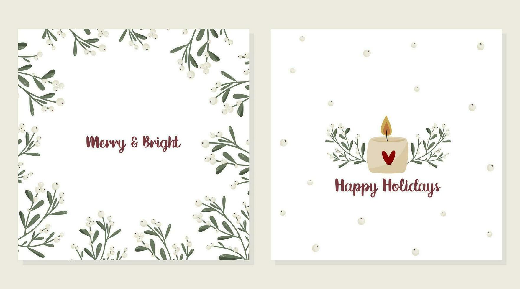 Christmas greeting cards with candle and wreath vector