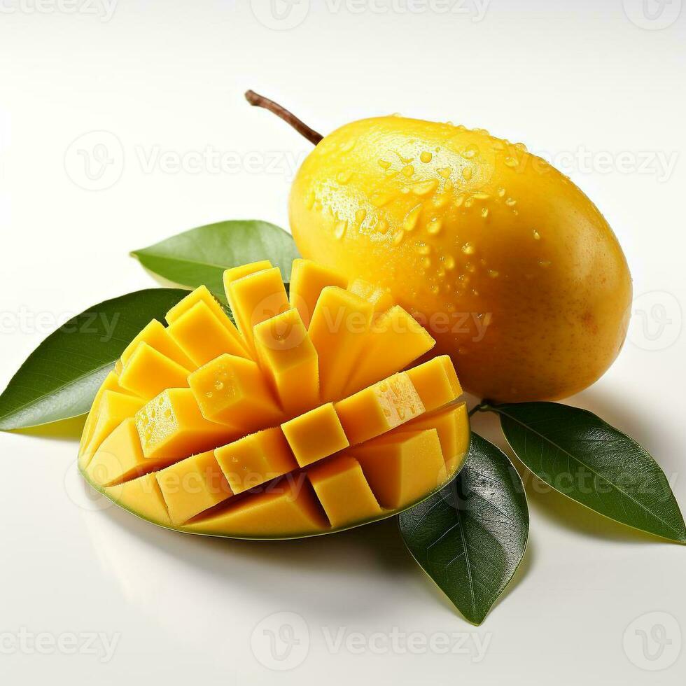 closeup photo of fresh mango flowers on an isolated white background Generative AI