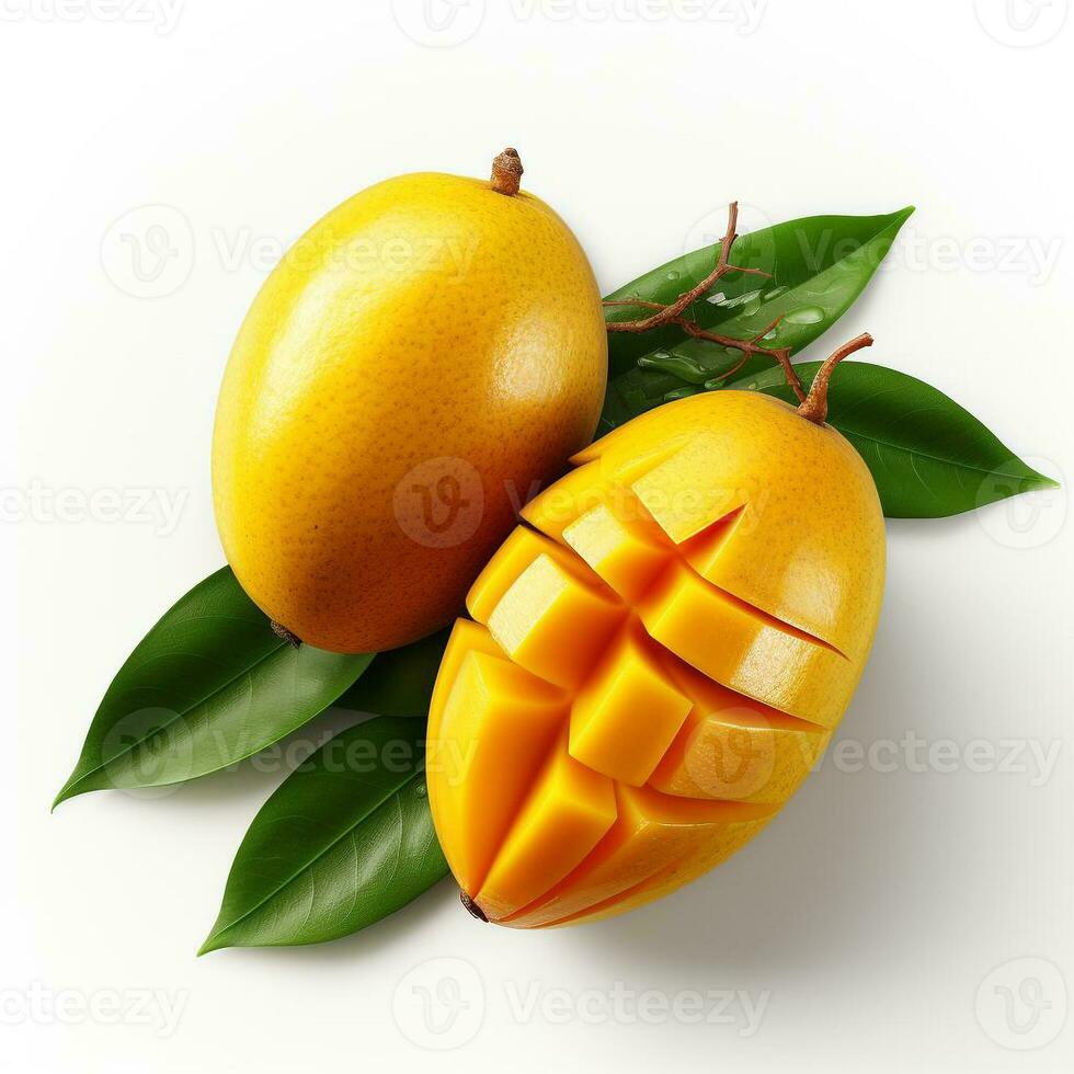 closeup photo of fresh mango flowers on an isolated white background Generative AI