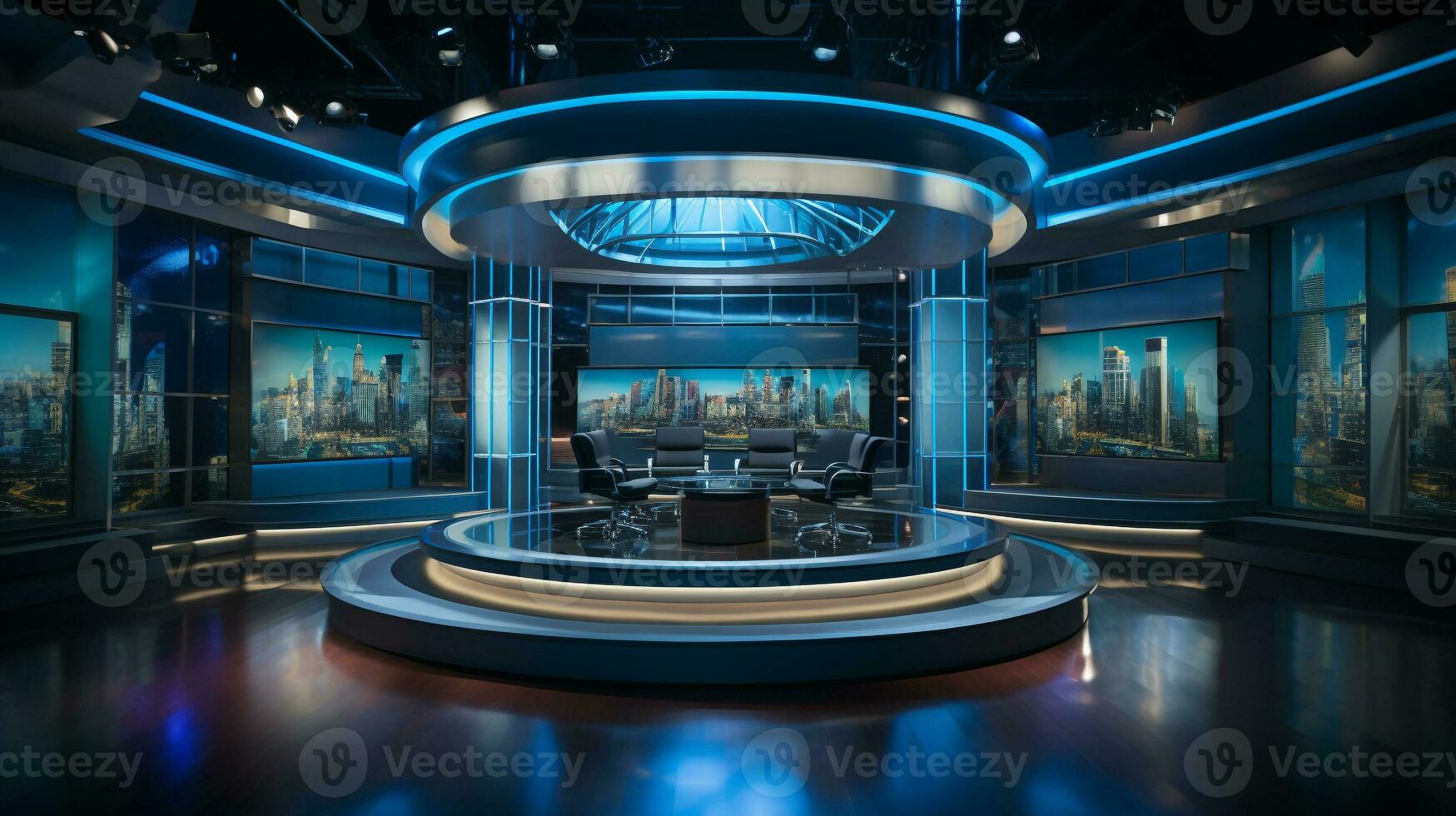 empty television studio broadcast room Generative AI photo