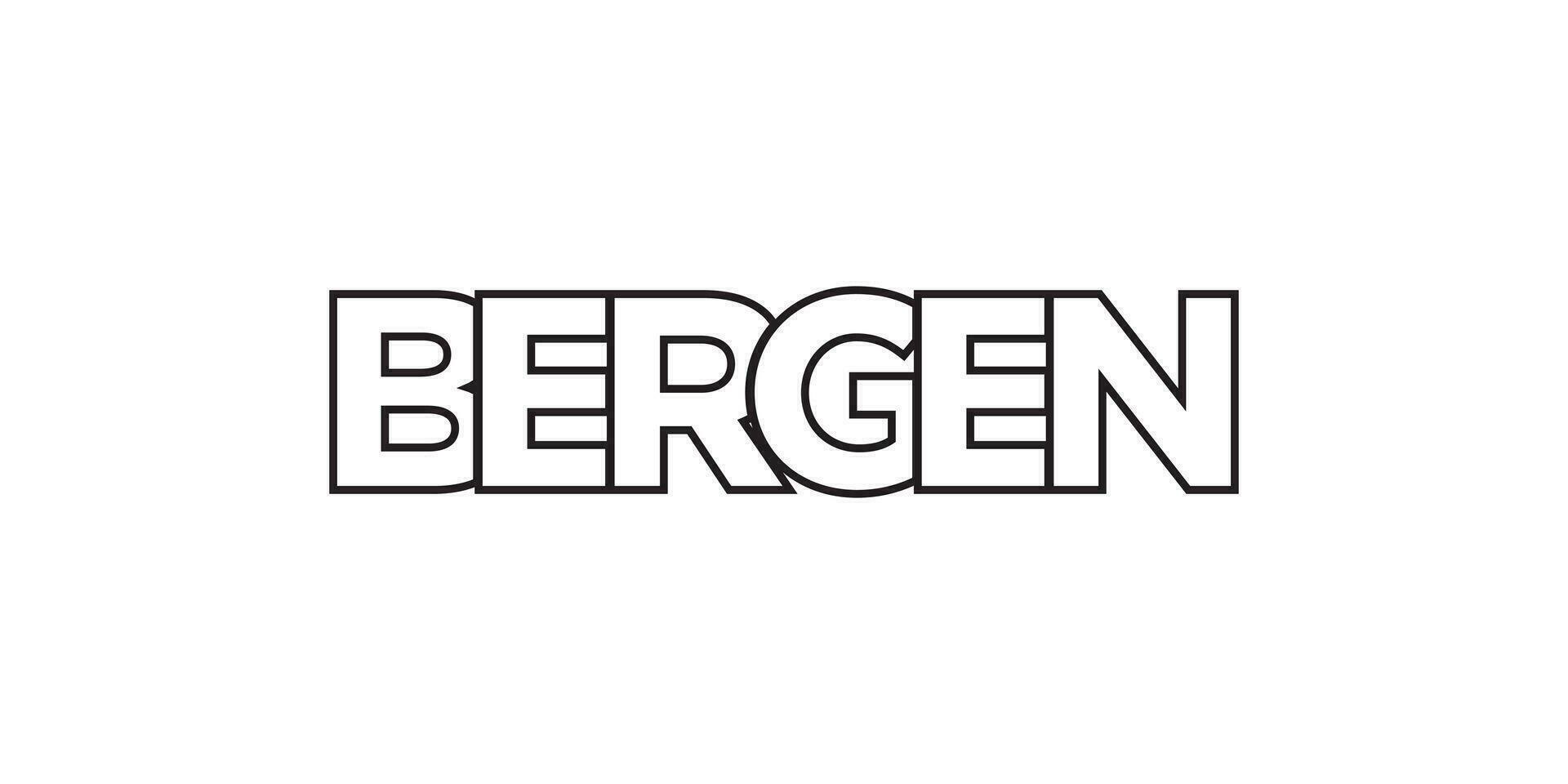 Bergen in the Norway emblem. The design features a geometric style, vector illustration with bold typography in a modern font. The graphic slogan lettering.