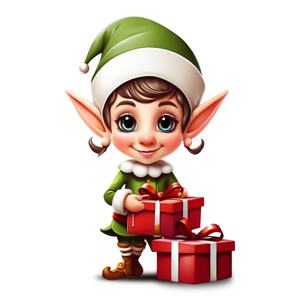 Merry Christmas Elf with gift AI Generative png