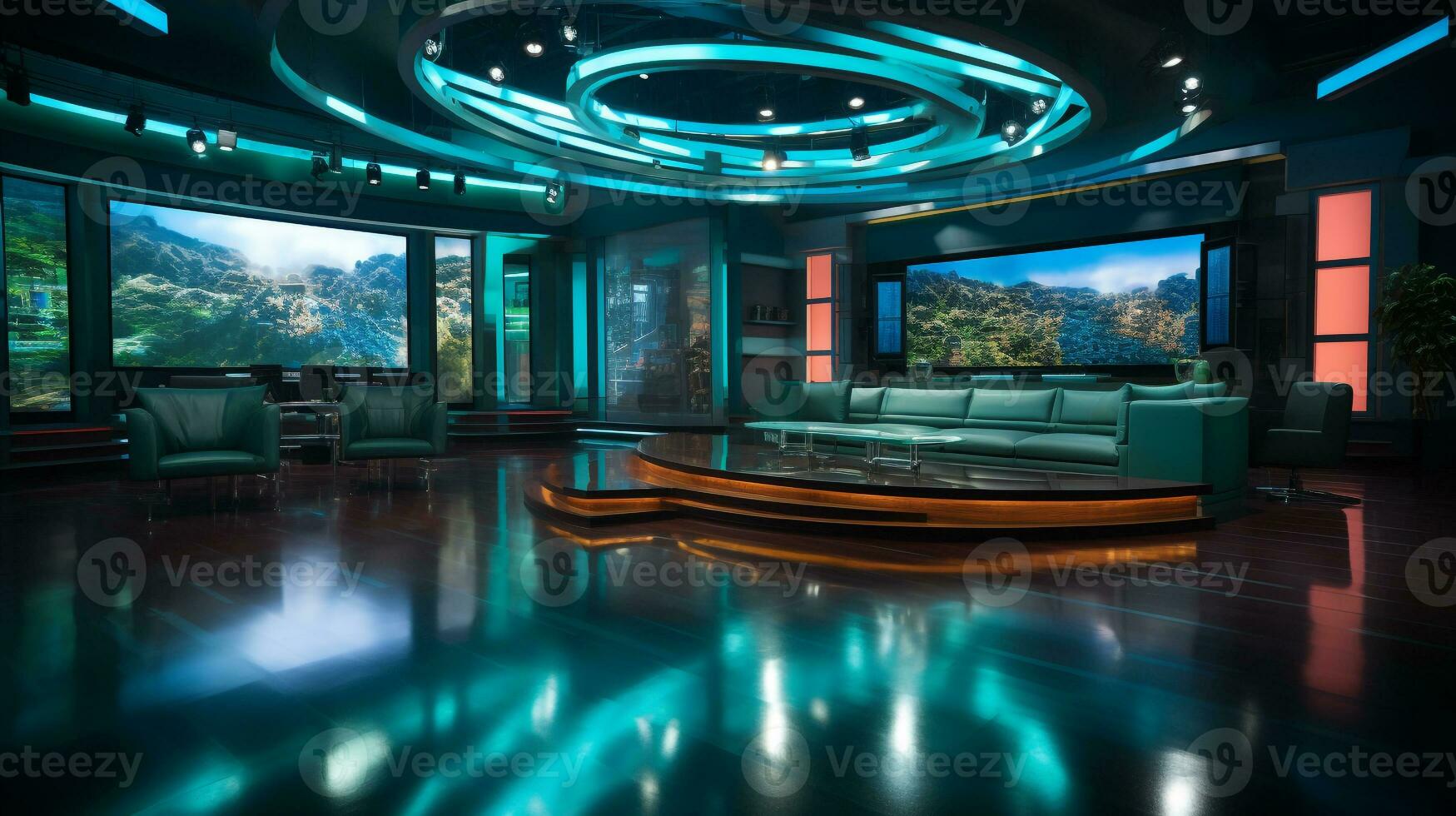 empty television studio broadcast room Generative AI photo