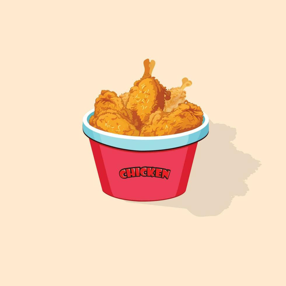 un Cubeta lleno de frito pollo es vectorizado. vector