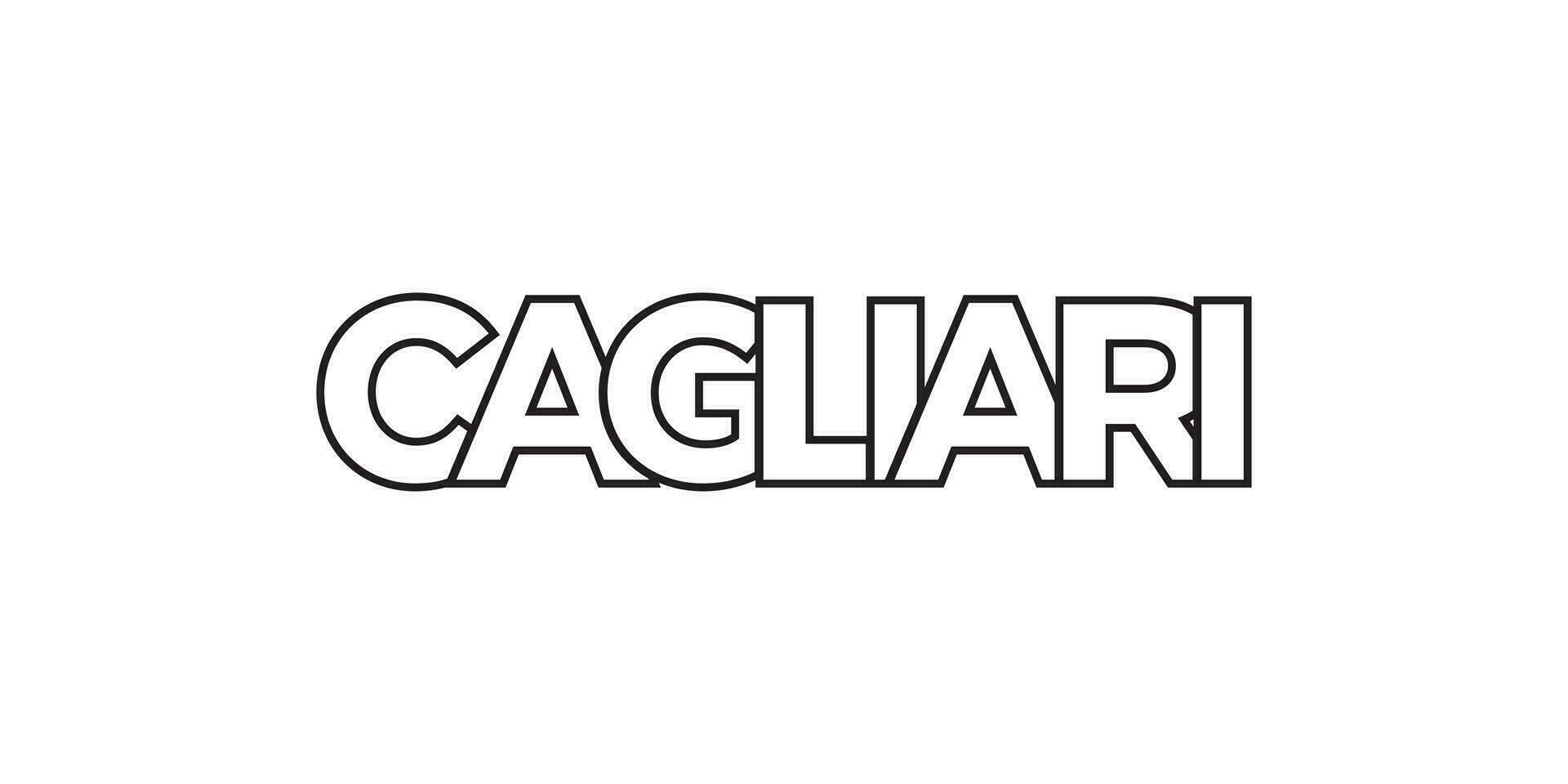 Cagliari in the Italia emblem. The design features a geometric style, vector illustration with bold typography in a modern font. The graphic slogan lettering.