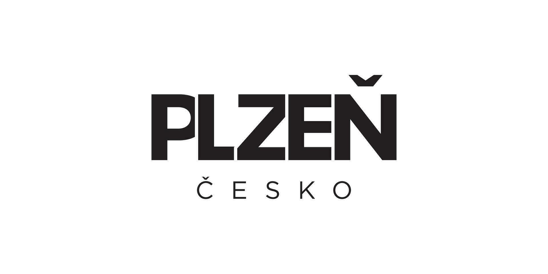 plzen en el checo emblema. el diseño caracteristicas un geométrico estilo, vector ilustración con negrita tipografía en un moderno fuente. el gráfico eslogan letras.