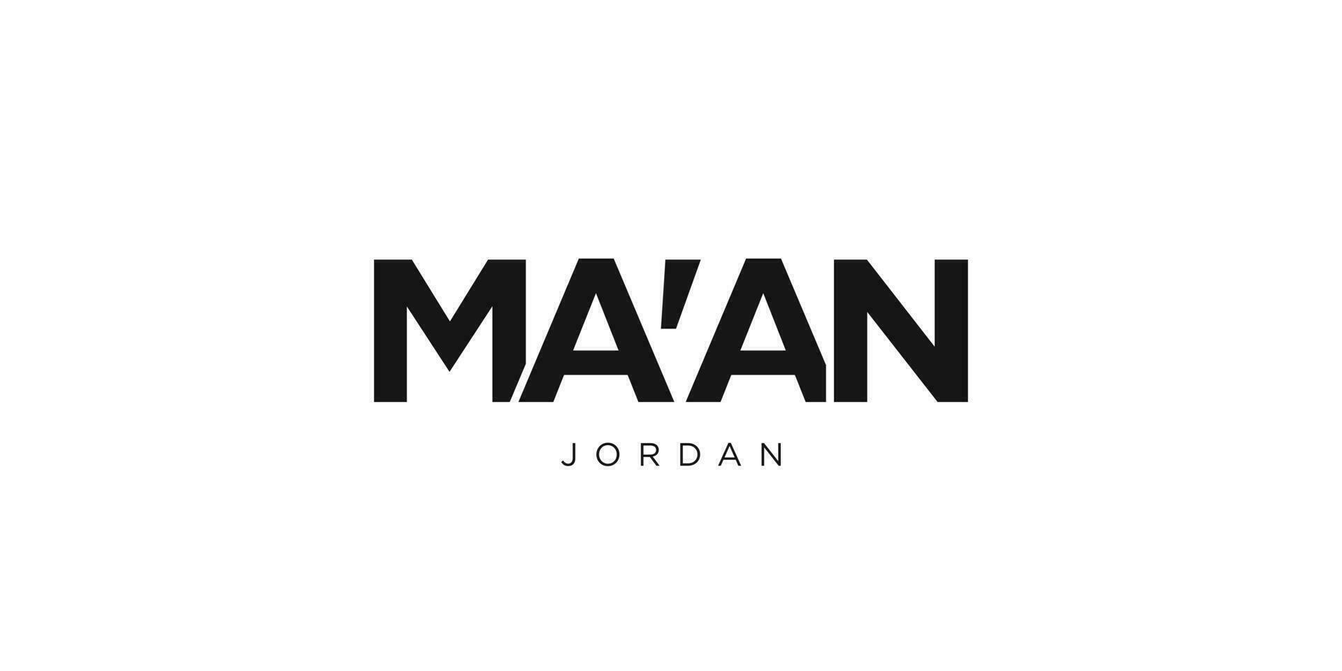 Ma an in the Jordan emblem. The design features a geometric style, vector illustration with bold typography in a modern font. The graphic slogan lettering.