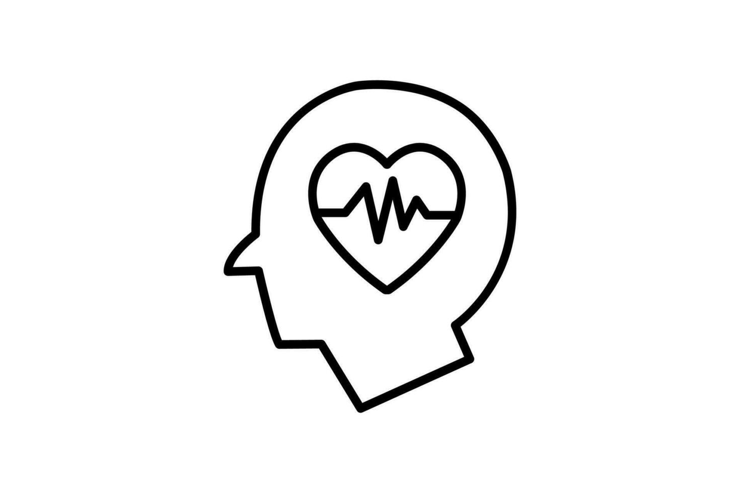 mental health icon. human head pulse icon, medical brain and heart. icon related to mental health, meditation, wellness. line icon style. simple vector design editable