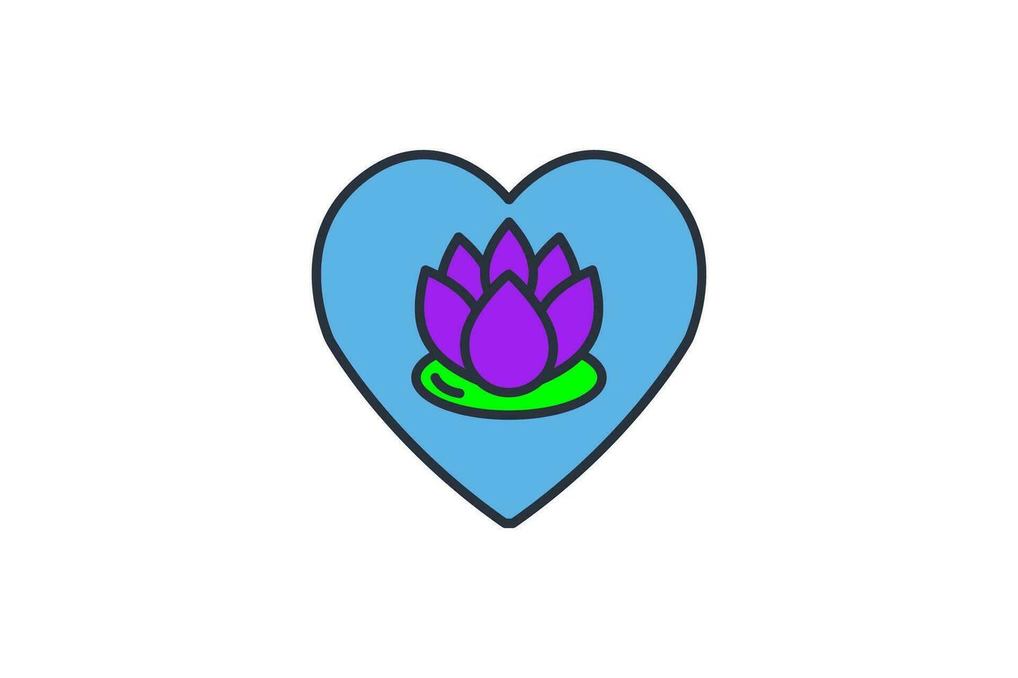 lotus in heart icon. icon related to meditation, wellness, spa. flat line icon style. simple vector design editable