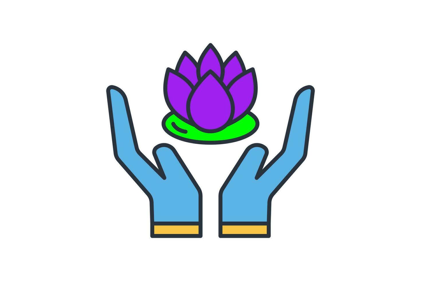 hand holding lotus icon. icon related to meditation, wellness, spa. flat line icon style. simple vector design editable