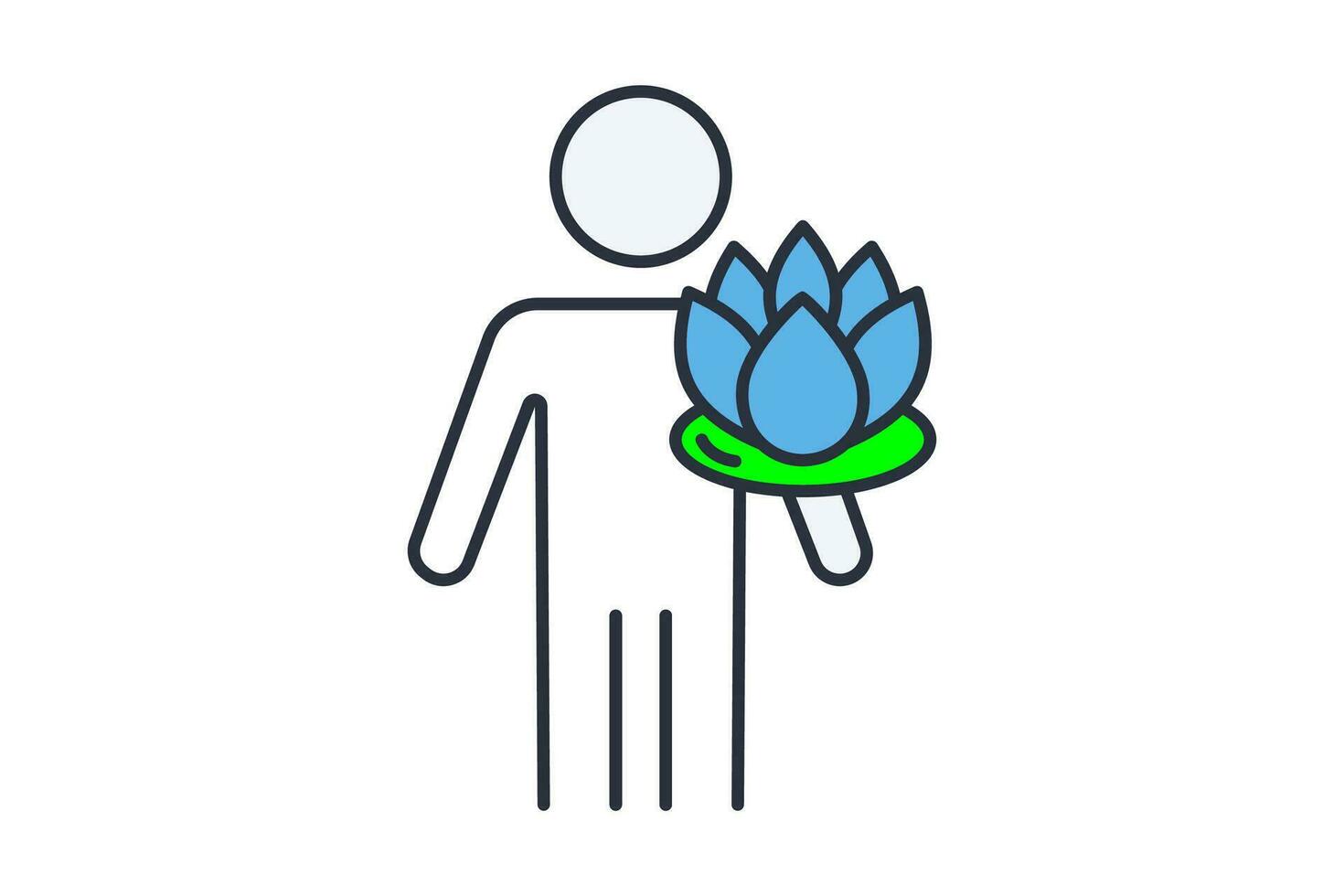 wellness icon. human with lotus flower. icon related to meditation, wellness, spa. flat line icon style. simple vector design editable