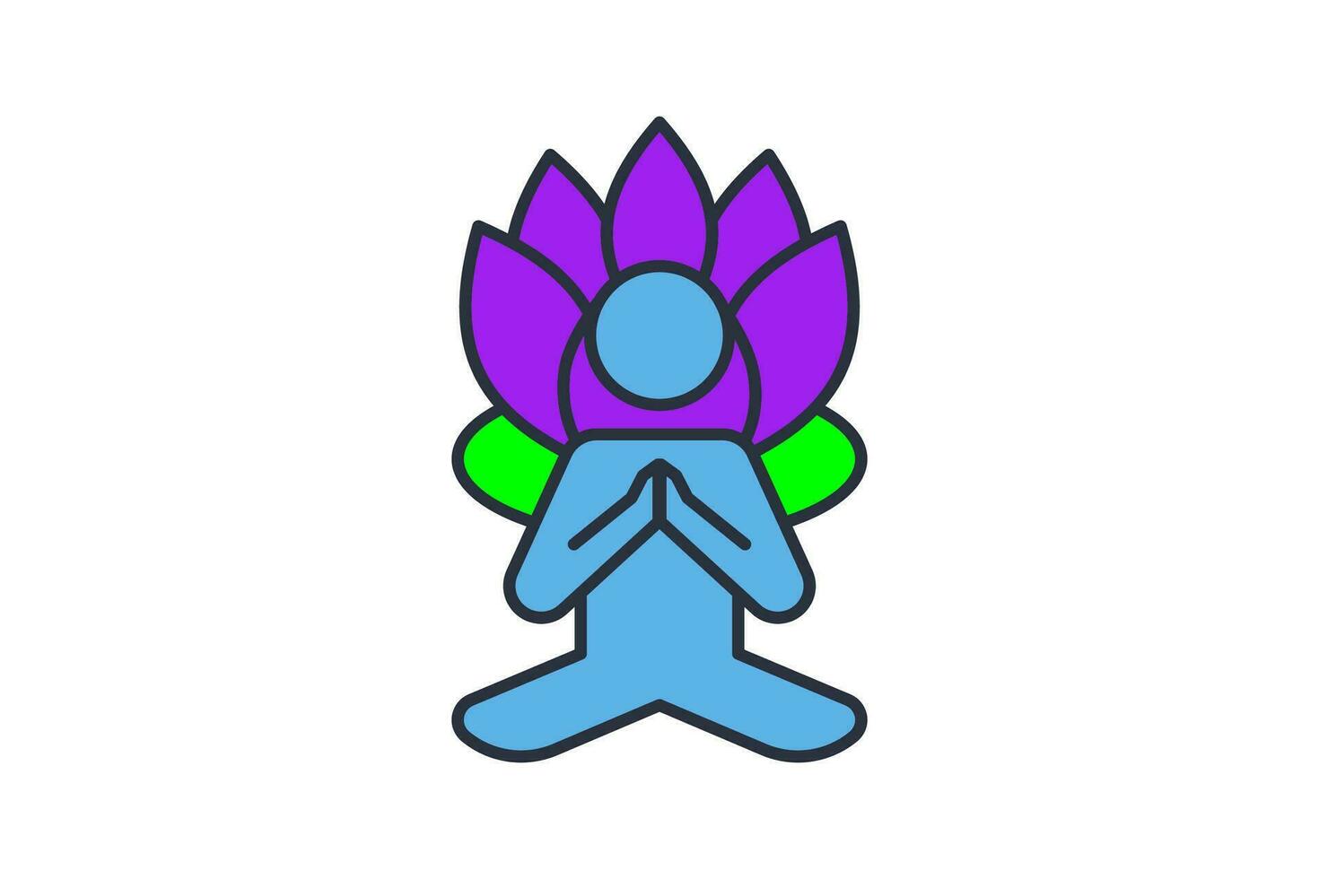 meditation icon. human with lotus flower. icon related to meditation, wellness, spa. flat line icon style. simple vector design editable